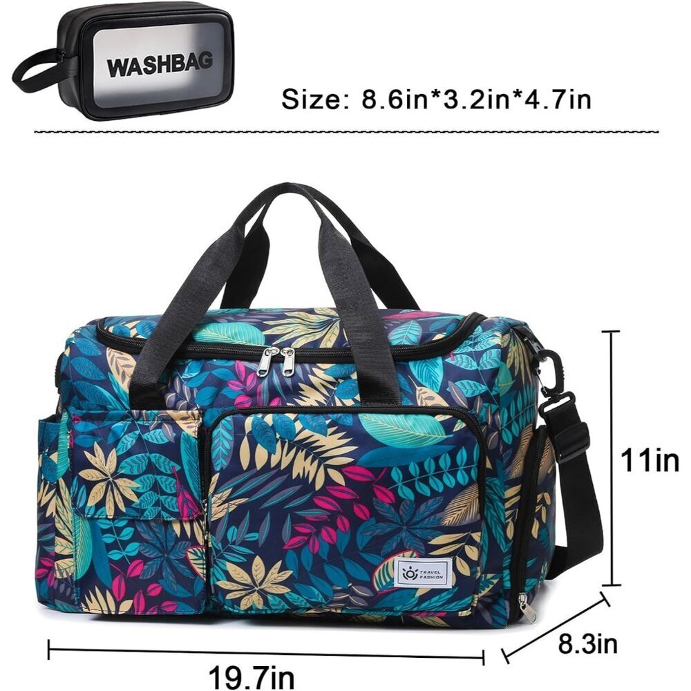 Women Green Leaves Small Gym Carry On Weekender Travel Shoe Compartment Bag - Picture 2 of 6